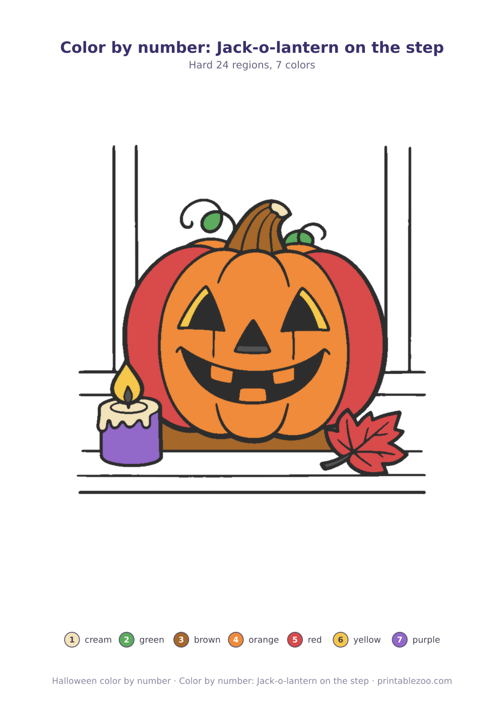 Color by number: Jack-o-lantern on the step