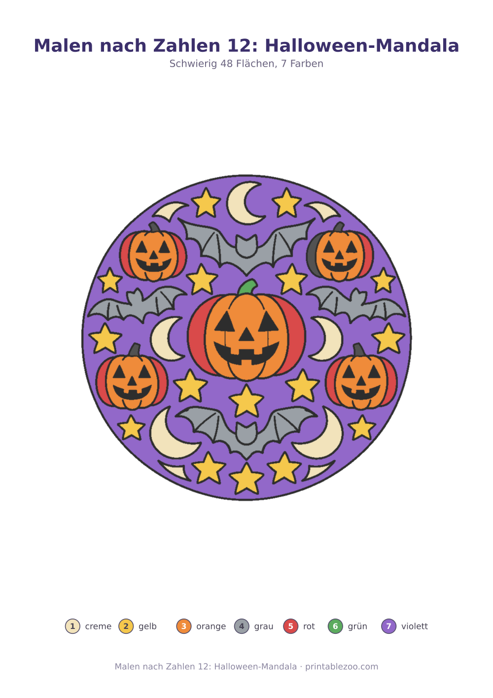 Malen nach Zahlen 12: Halloween-Mandala als druckfertige Vorschau, Katalognummer 275305