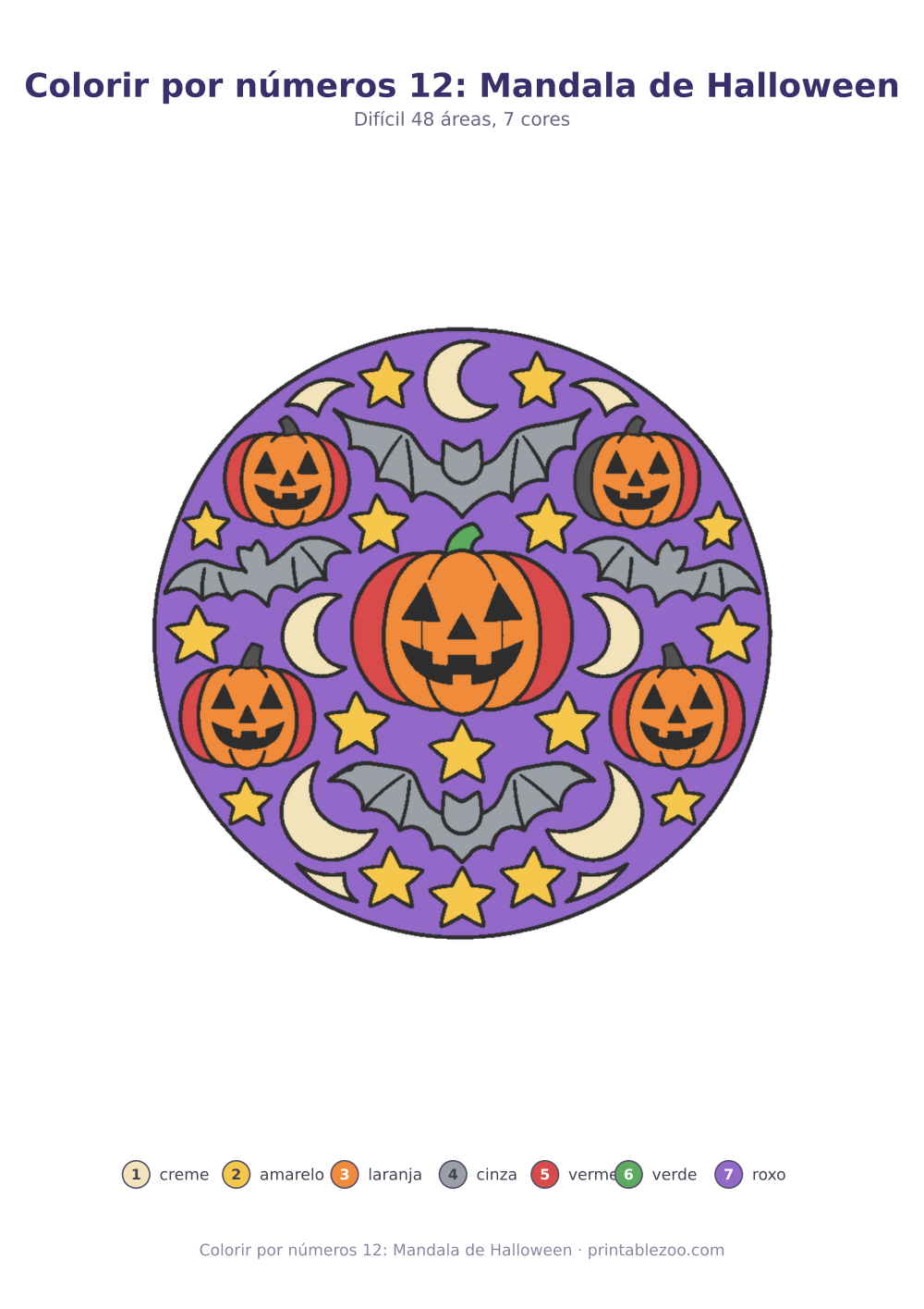 Prévia pronta para imprimir: Colorir por números 12: Mandala de Halloween, catálogo nº 275305