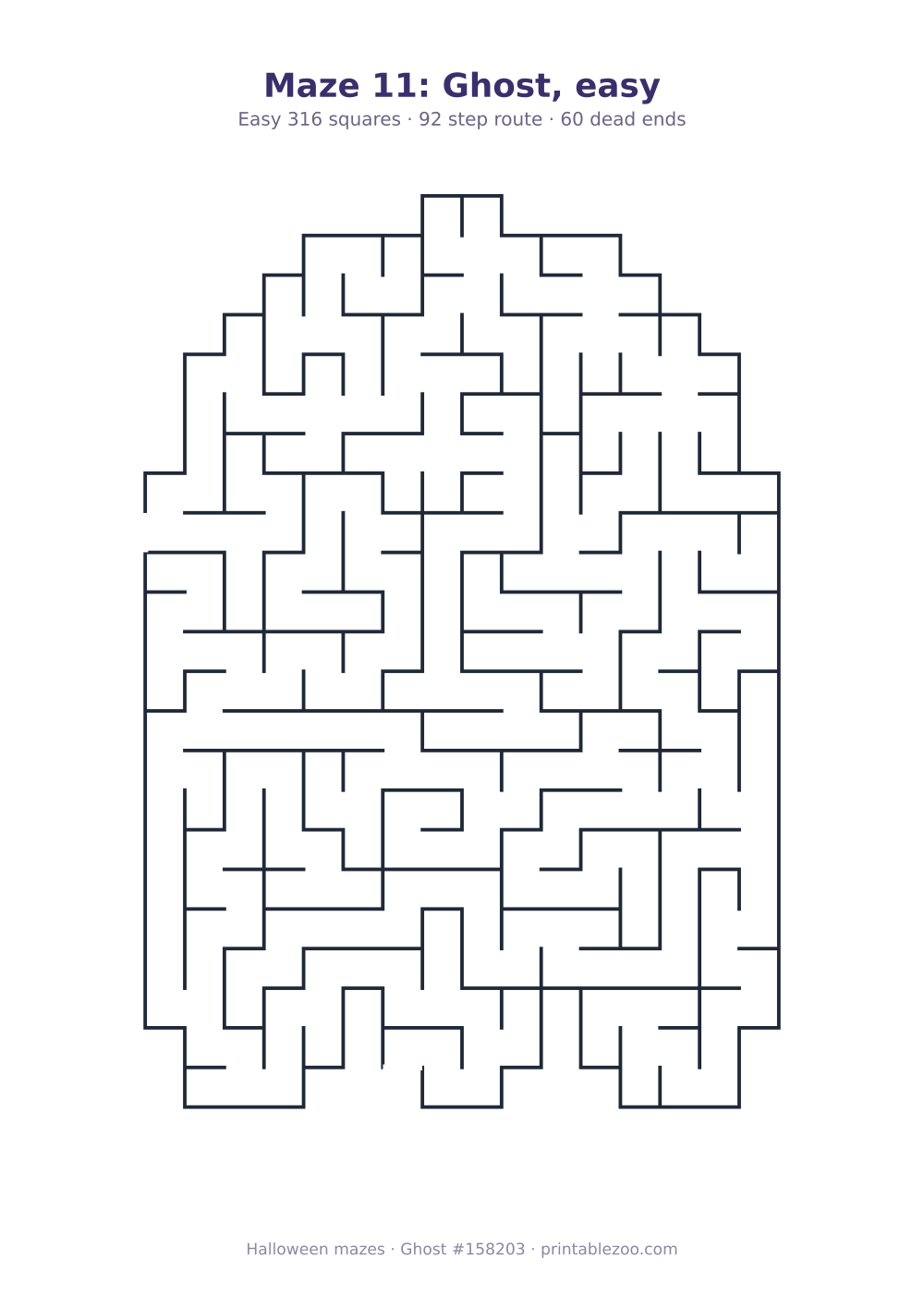 Printable ghost shaped maze, 316 squares and 60 dead ends, puzzle 158203