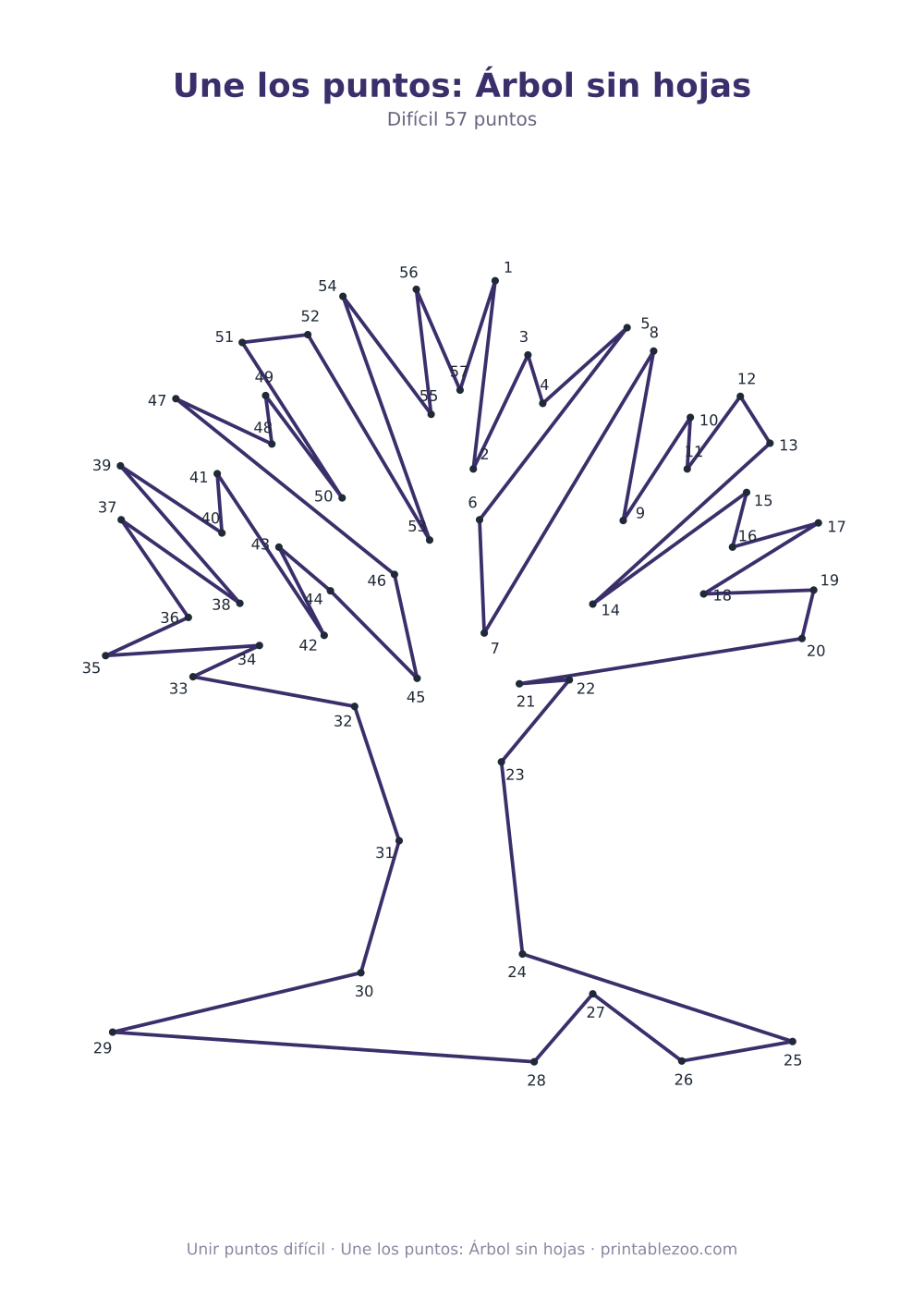 Une los puntos: Árbol sin hojas