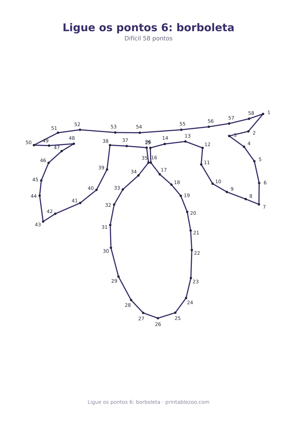 Prévia pronta para imprimir: Ligue os pontos 6: borboleta, catálogo nº 271106 Passatempo nº 271106.