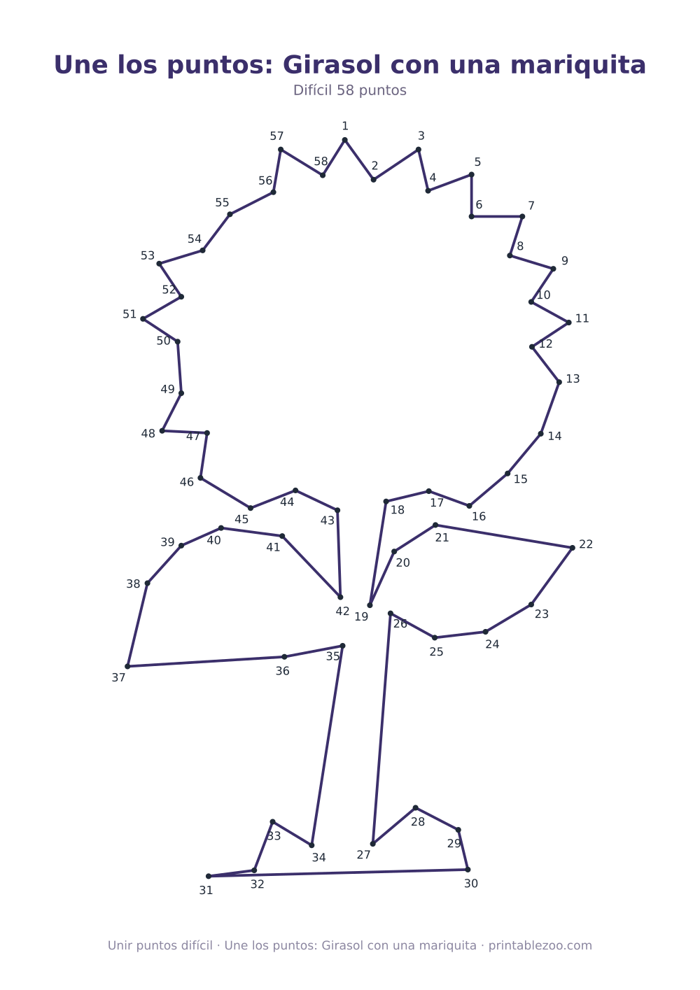 Une los puntos: Girasol con una mariquita