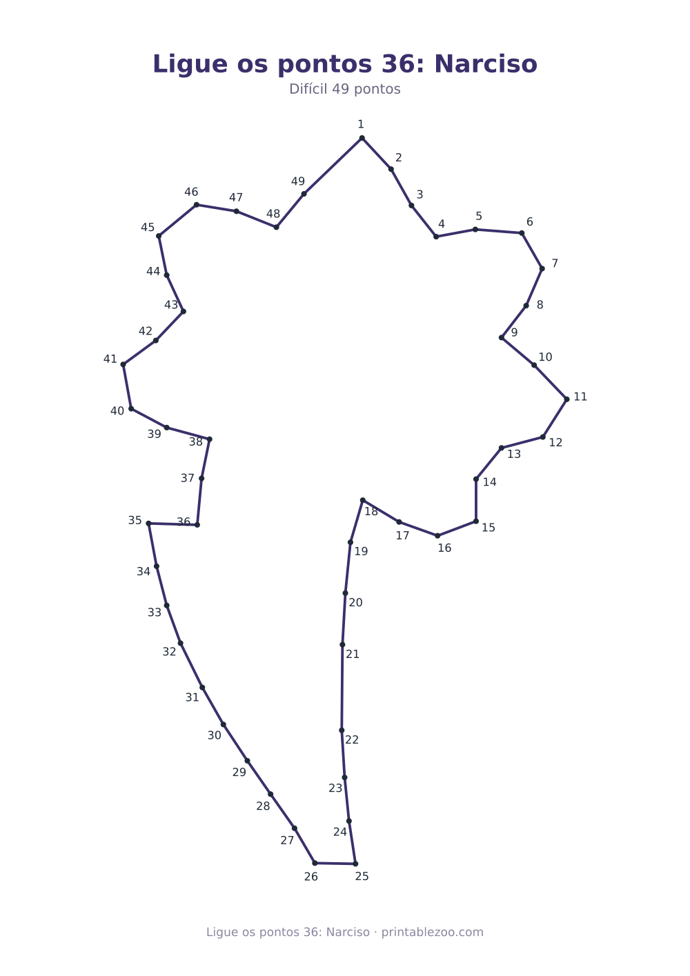 Prévia pronta para imprimir: Ligue os pontos 36: Narciso, catálogo nº 167106 Passatempo nº 167106.