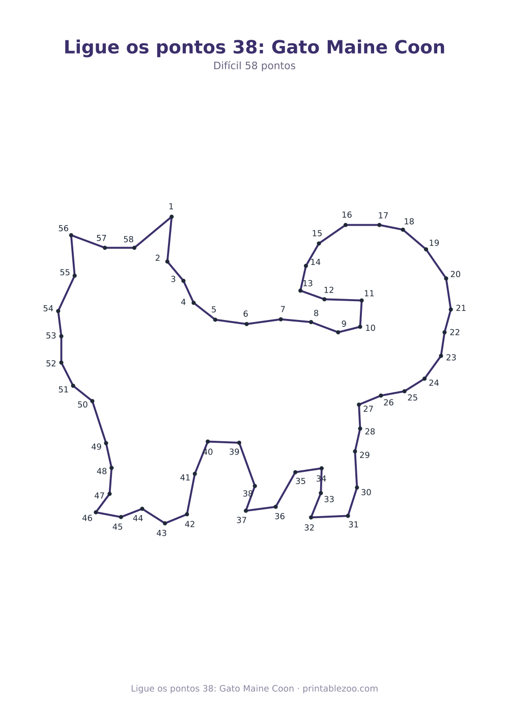 Prévia pronta para imprimir: Ligue os pontos 38: Gato Maine Coon, catálogo nº 167108 Passatempo nº 167108.