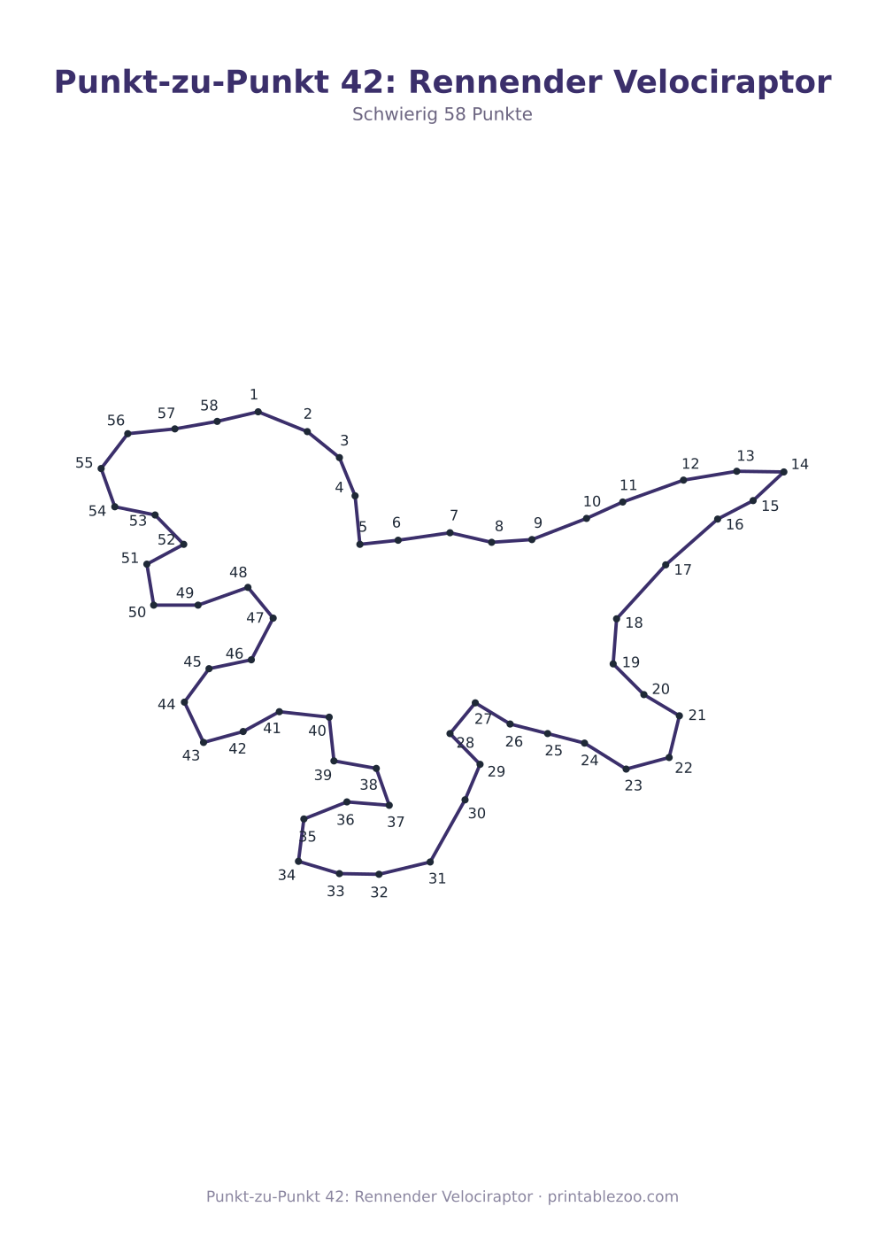 Punkt-zu-Punkt 42: Rennender Velociraptor als druckfertige Vorschau, Katalognummer 167112 Rätsel Nr. 167112.