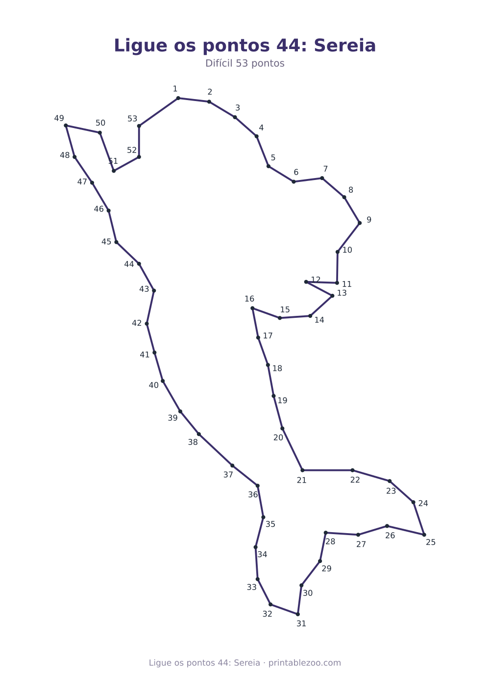 Prévia pronta para imprimir: Ligue os pontos 44: Sereia, catálogo nº 167114 Passatempo nº 167114.