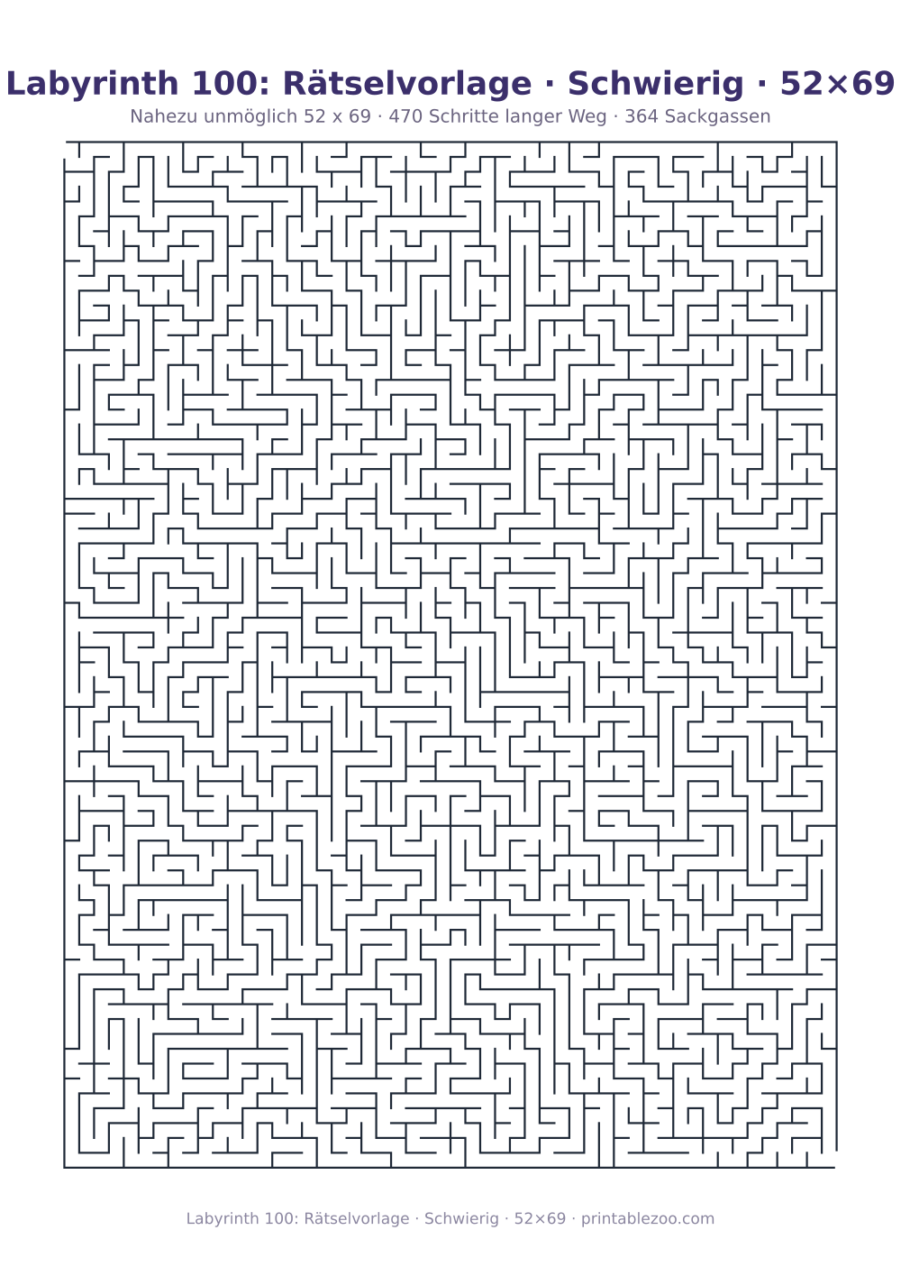 Labyrinth 100: Rätselvorlage · Schwierig · 52×69 als druckfertige Vorschau, Katalognummer 160142 Rätsel Nr. 160142.