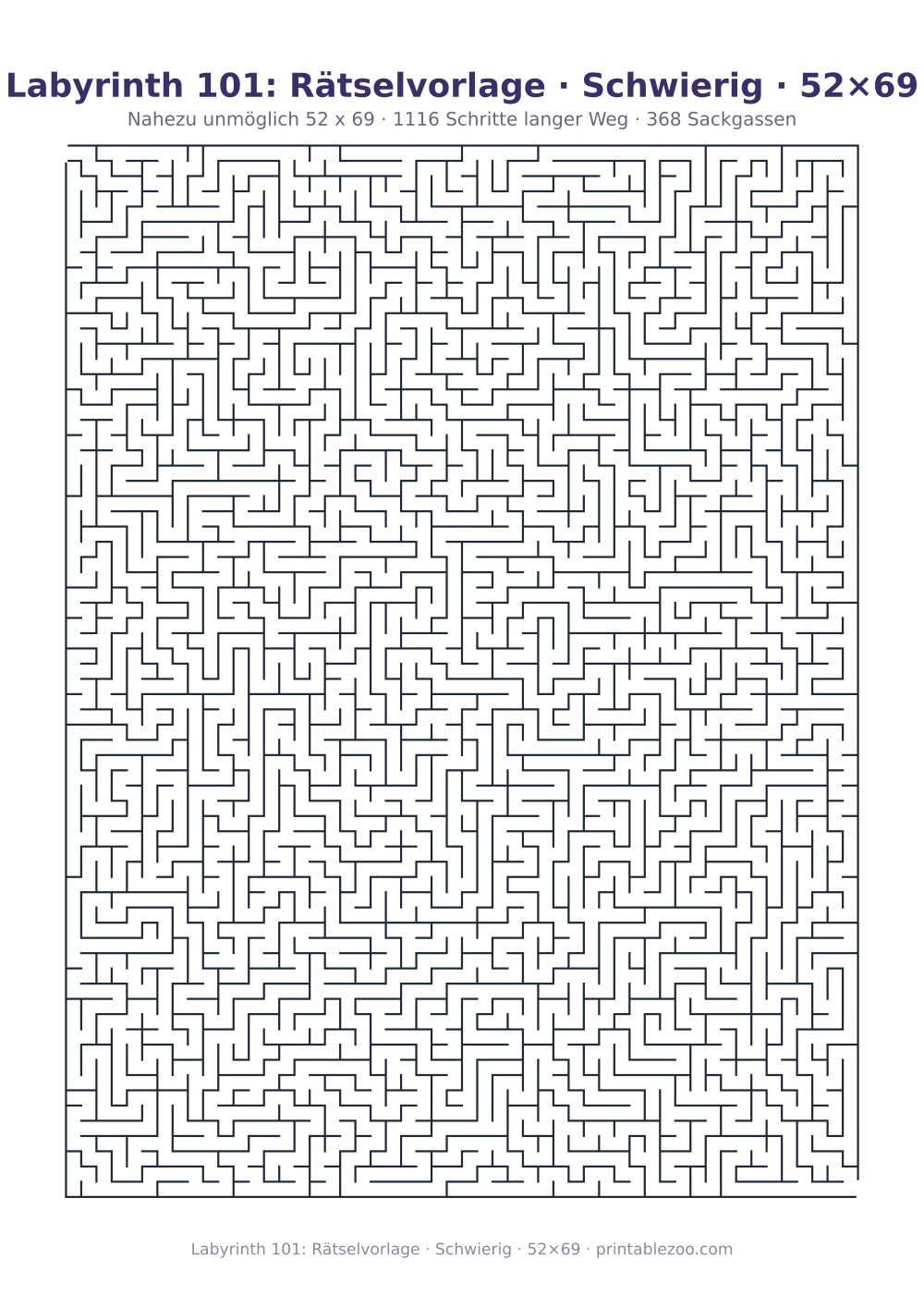 Labyrinth 101: Rätselvorlage · Schwierig · 52×69 als druckfertige Vorschau, Katalognummer 160143 Rätsel Nr. 160143.