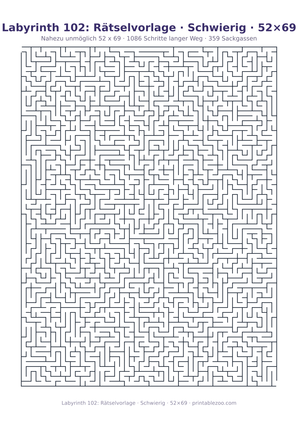Labyrinth 102: Rätselvorlage · Schwierig · 52×69 als druckfertige Vorschau, Katalognummer 160144 Rätsel Nr. 160144.