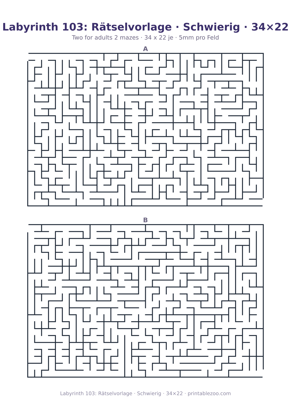 Labyrinth 103: Rätselvorlage · Schwierig · 34×22 als druckfertige Vorschau, Katalognummer 160151 Rätsel Nr. 160151.