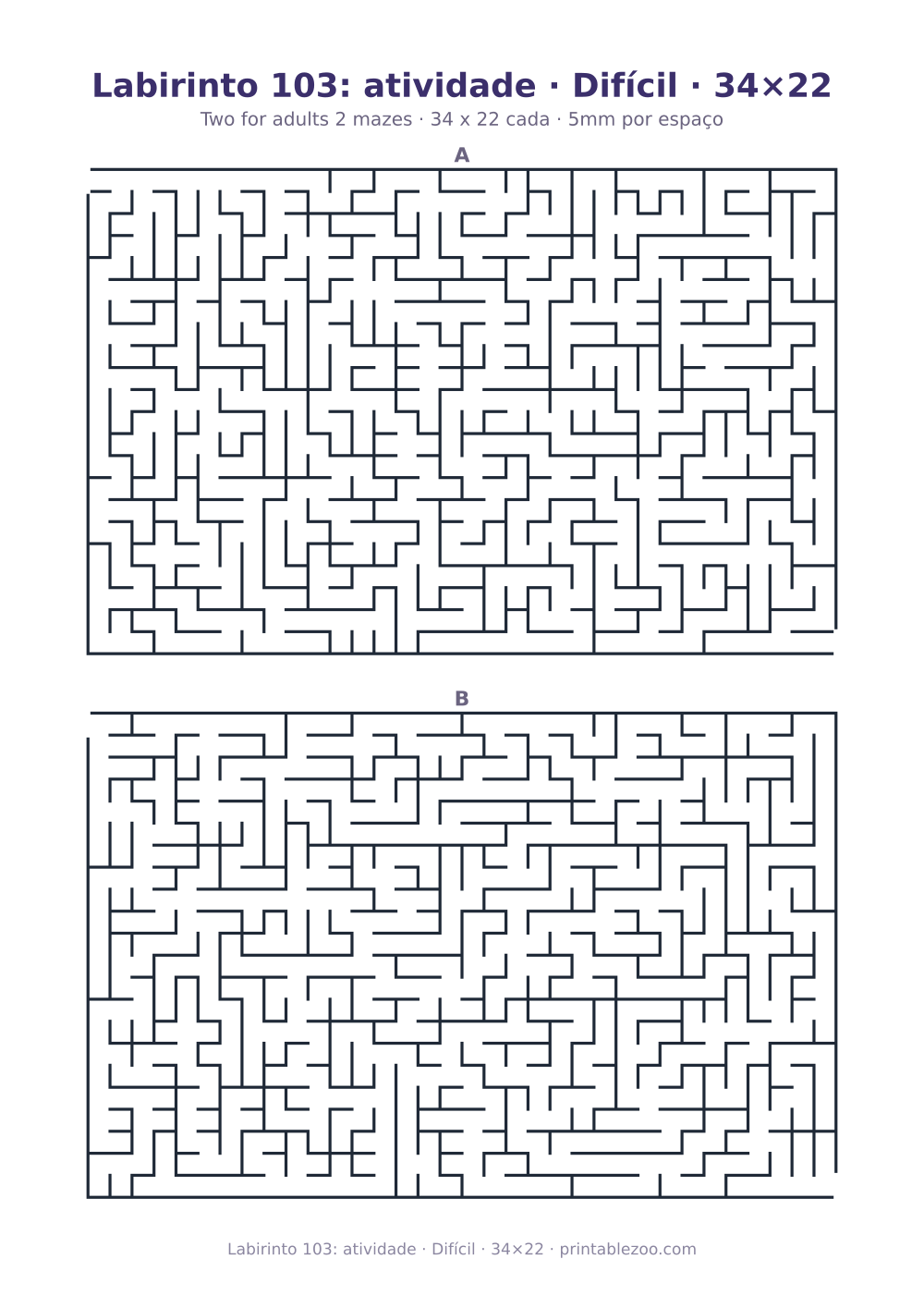 Prévia pronta para imprimir: Labirinto 103: atividade · Difícil · 34×22, catálogo nº 160151 Passatempo nº 160151.