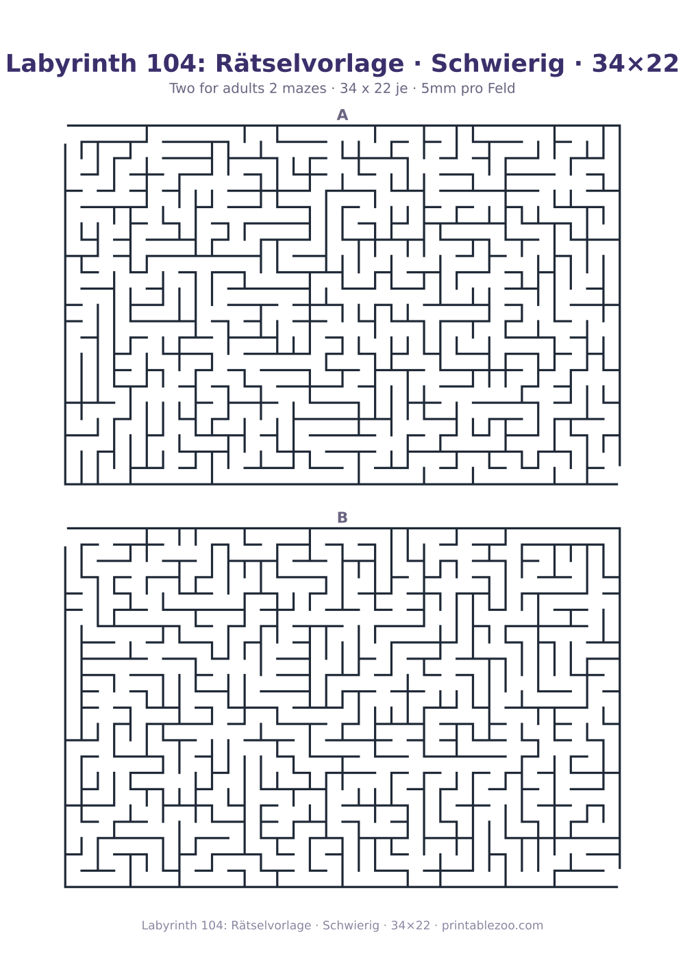 Labyrinth 104: Rätselvorlage · Schwierig · 34×22 als druckfertige Vorschau, Katalognummer 160152 Rätsel Nr. 160152.