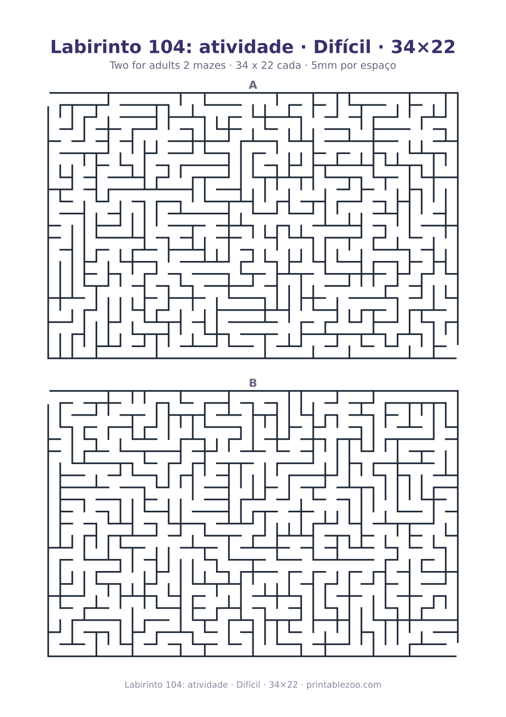 Prévia pronta para imprimir: Labirinto 104: atividade · Difícil · 34×22, catálogo nº 160152 Passatempo nº 160152.
