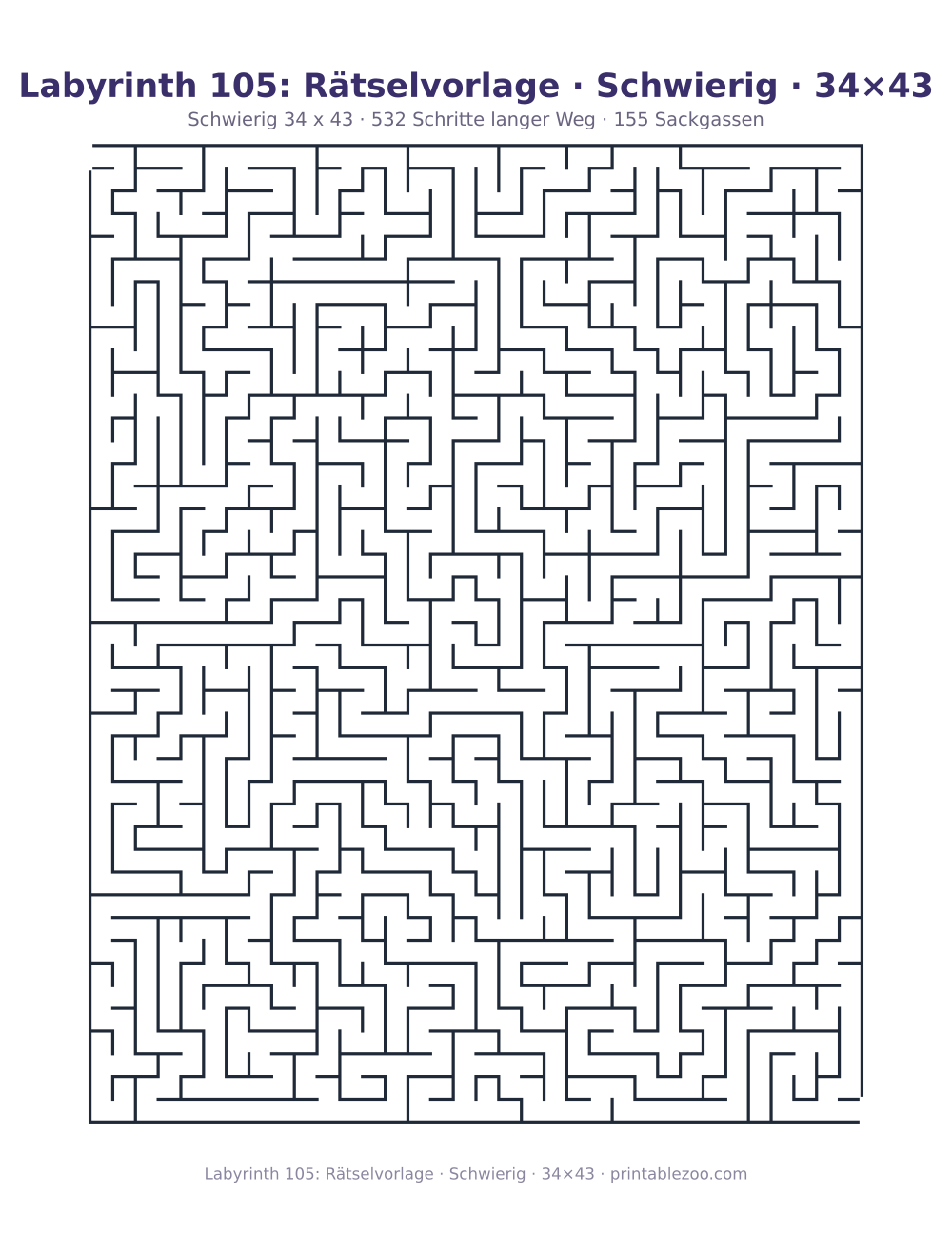Labyrinth 105: Rätselvorlage · Schwierig · 34×43 als druckfertige Vorschau, Katalognummer 160161 Rätsel Nr. 160161.