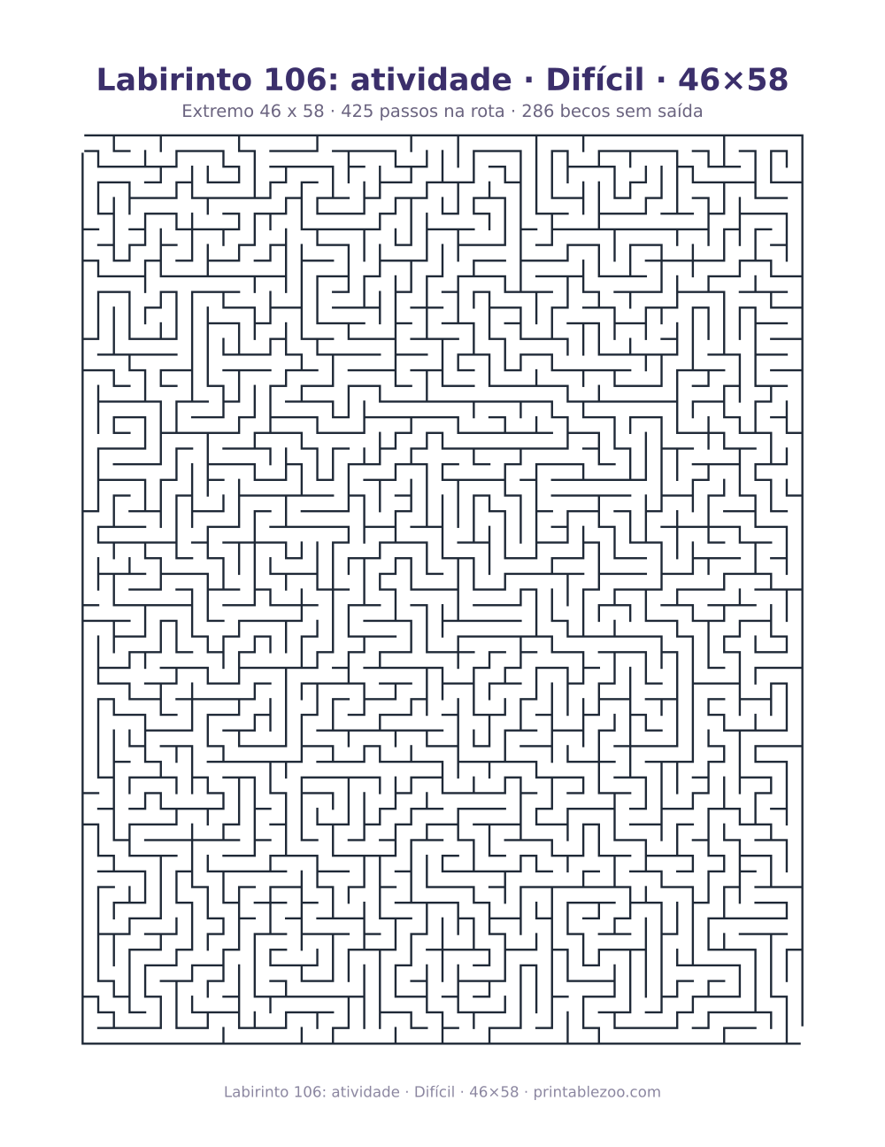 Prévia pronta para imprimir: Labirinto 106: atividade · Difícil · 46×58, catálogo nº 160171 Passatempo nº 160171.