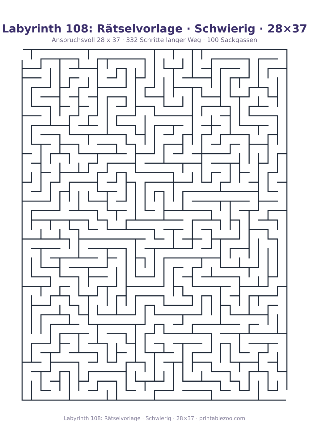 Labyrinth 108: Rätselvorlage · Schwierig · 28×37 als druckfertige Vorschau, Katalognummer 160202 Rätsel Nr. 160202.