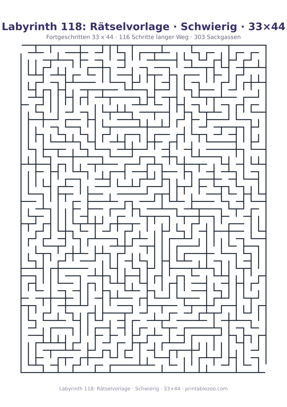 Labyrinth 118: Rätselvorlage · Schwierig · 33×44 als druckfertige Vorschau, Katalognummer 160222 Rätsel Nr. 160222.