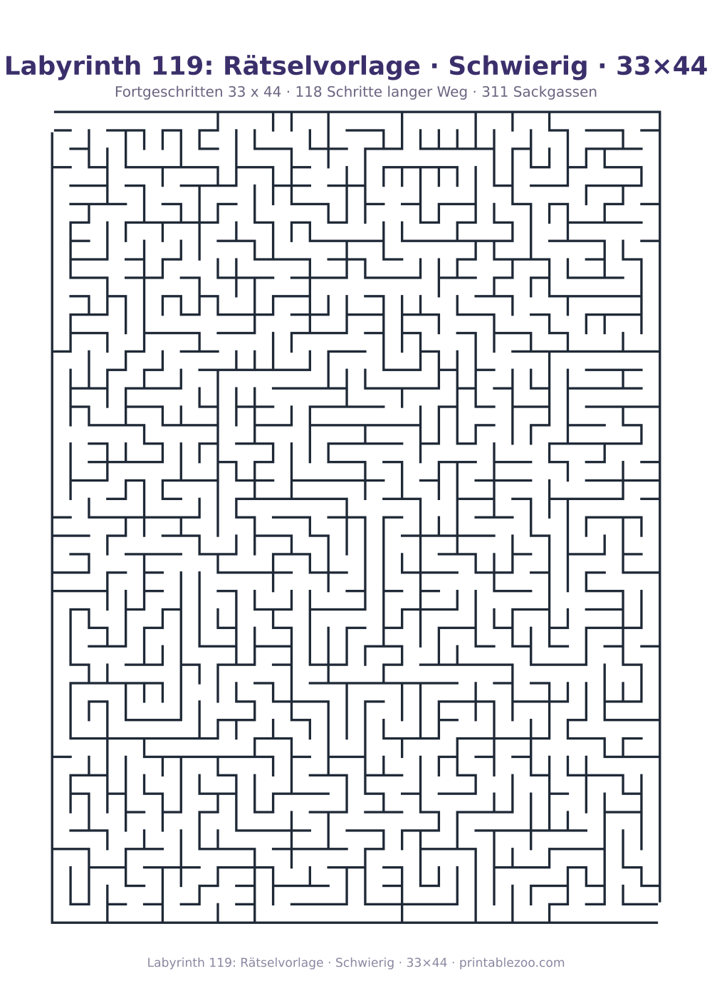Labyrinth 119: Rätselvorlage · Schwierig · 33×44 als druckfertige Vorschau, Katalognummer 160223 Rätsel Nr. 160223.
