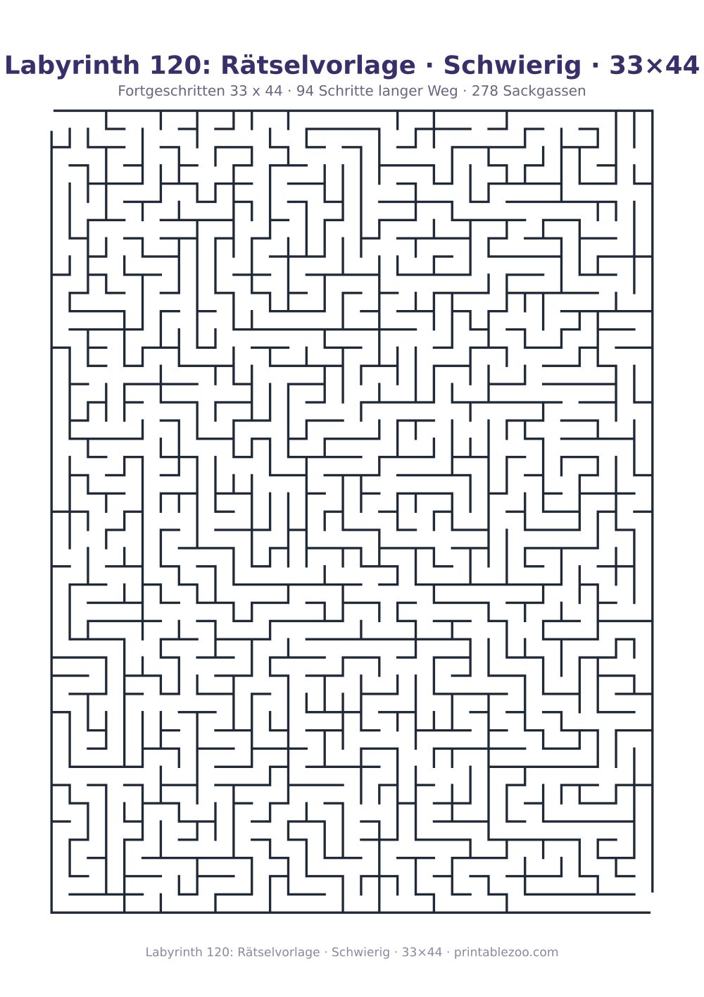 Labyrinth 120: Rätselvorlage · Schwierig · 33×44 als druckfertige Vorschau, Katalognummer 160224 Rätsel Nr. 160224.