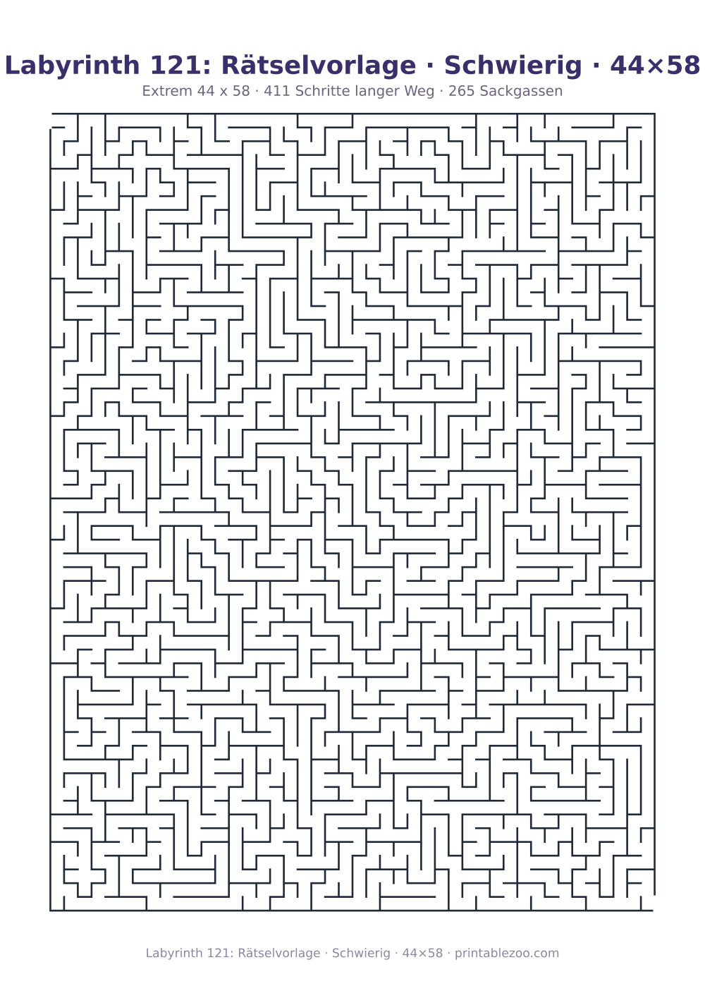 Labyrinth 121: Rätselvorlage · Schwierig · 44×58 als druckfertige Vorschau, Katalognummer 160231 Rätsel Nr. 160231.