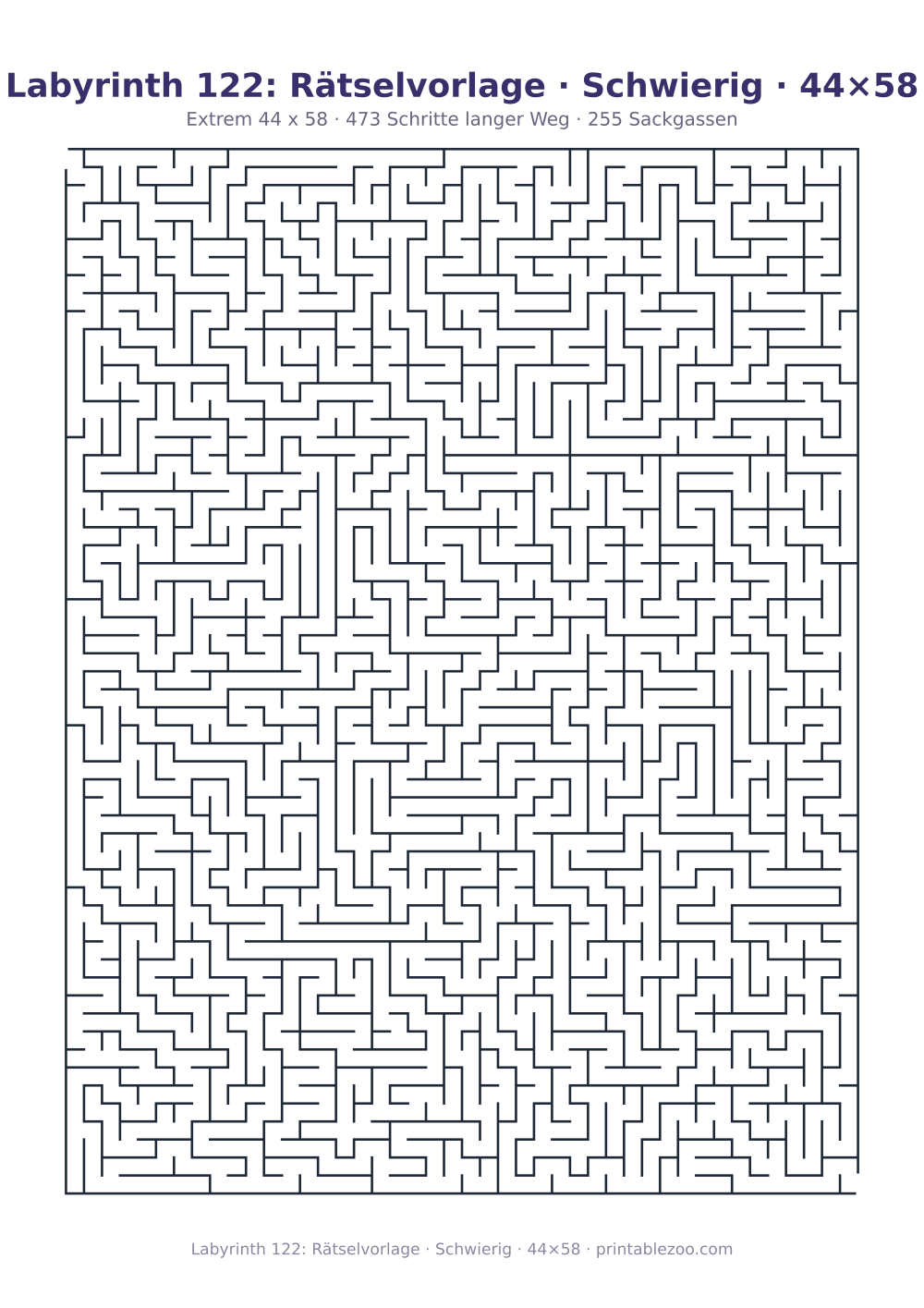 Labyrinth 122: Rätselvorlage · Schwierig · 44×58 als druckfertige Vorschau, Katalognummer 160232 Rätsel Nr. 160232.