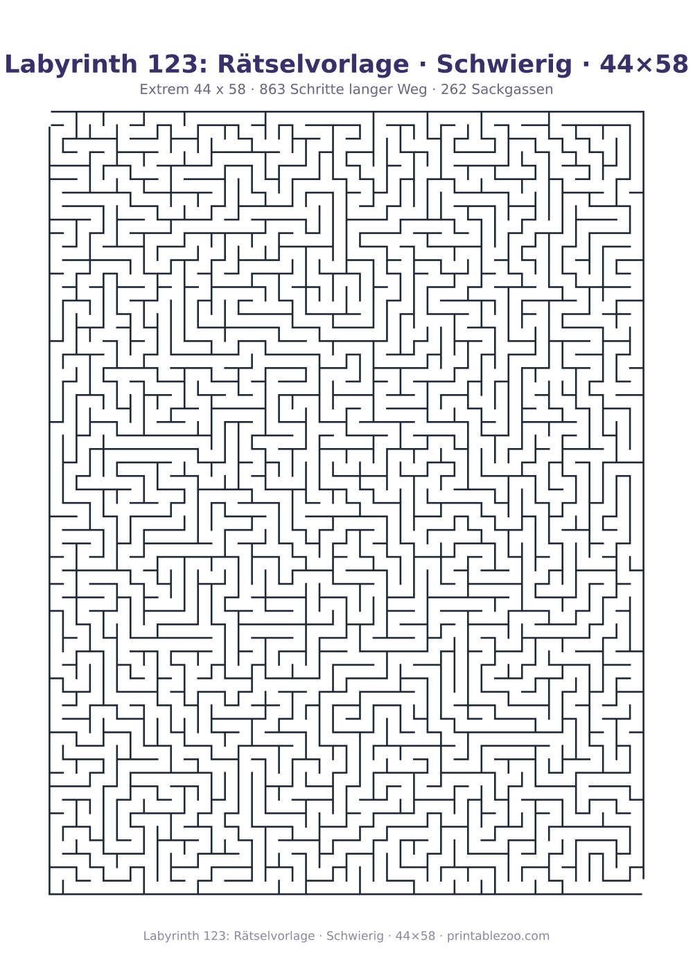 Labyrinth 123: Rätselvorlage · Schwierig · 44×58 als druckfertige Vorschau, Katalognummer 160233 Rätsel Nr. 160233.