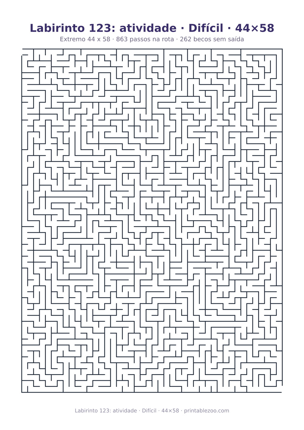 Prévia pronta para imprimir: Labirinto 123: atividade · Difícil · 44×58, catálogo nº 160233 Passatempo nº 160233.
