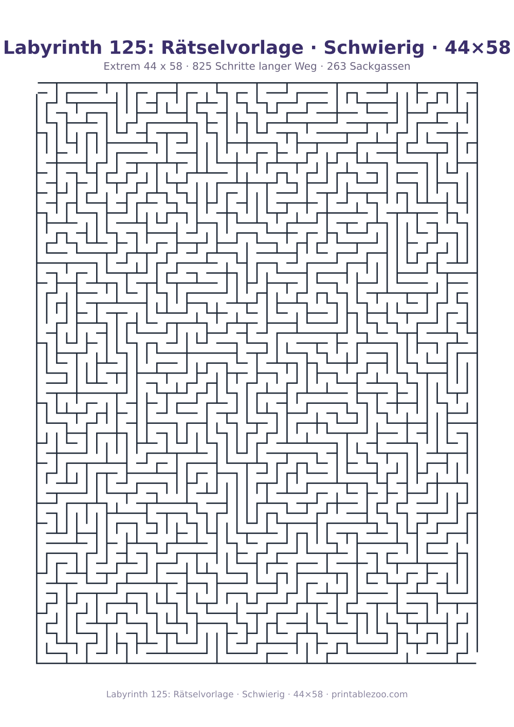 Labyrinth 125: Rätselvorlage · Schwierig · 44×58 als druckfertige Vorschau, Katalognummer 160235 Rätsel Nr. 160235.