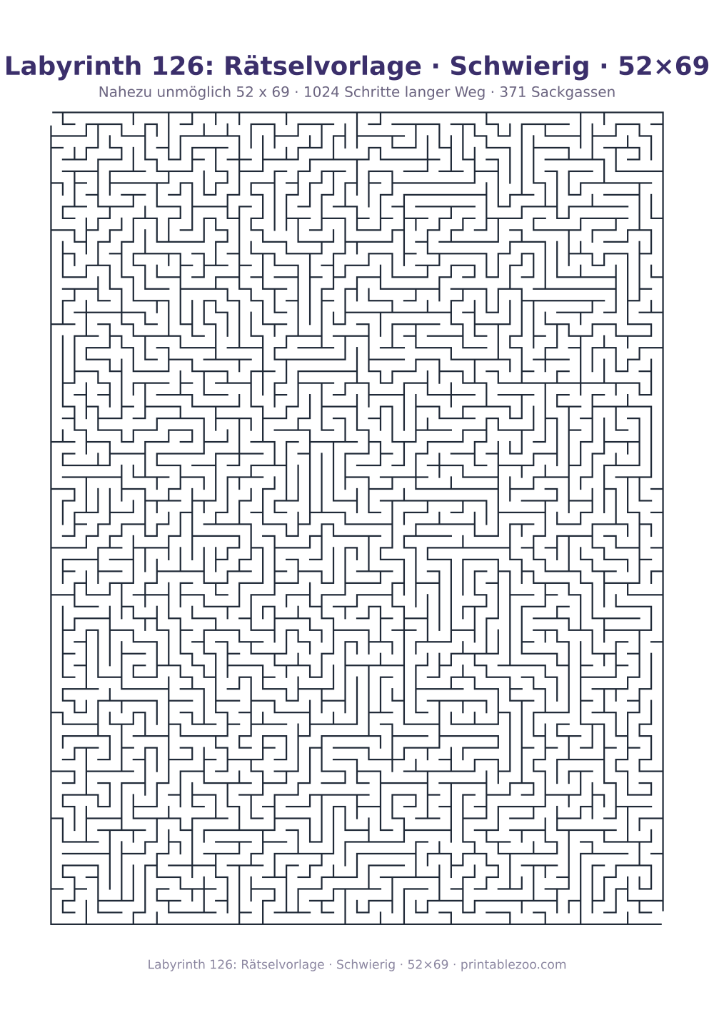 Labyrinth 126: Rätselvorlage · Schwierig · 52×69 als druckfertige Vorschau, Katalognummer 160241 Rätsel Nr. 160241.