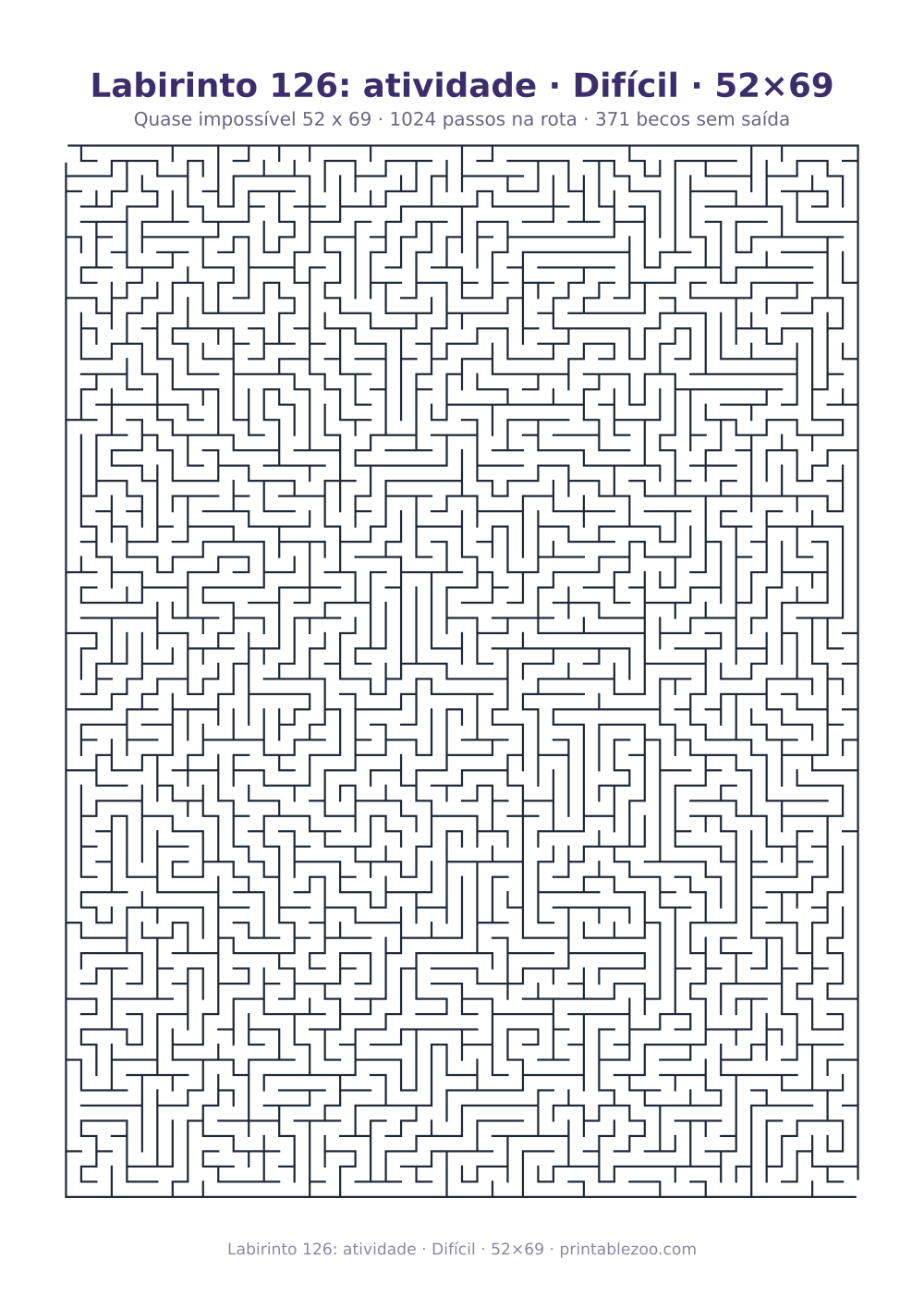 Prévia pronta para imprimir: Labirinto 126: atividade · Difícil · 52×69, catálogo nº 160241 Passatempo nº 160241.