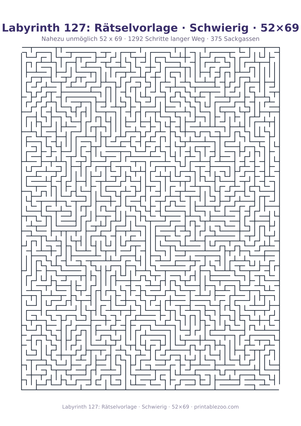 Labyrinth 127: Rätselvorlage · Schwierig · 52×69 als druckfertige Vorschau, Katalognummer 160242 Rätsel Nr. 160242.