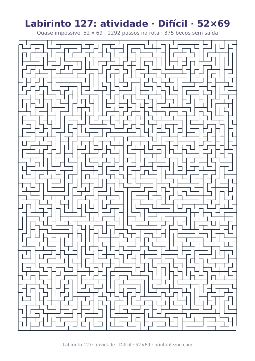 Prévia pronta para imprimir: Labirinto 127: atividade · Difícil · 52×69, catálogo nº 160242 Passatempo nº 160242.