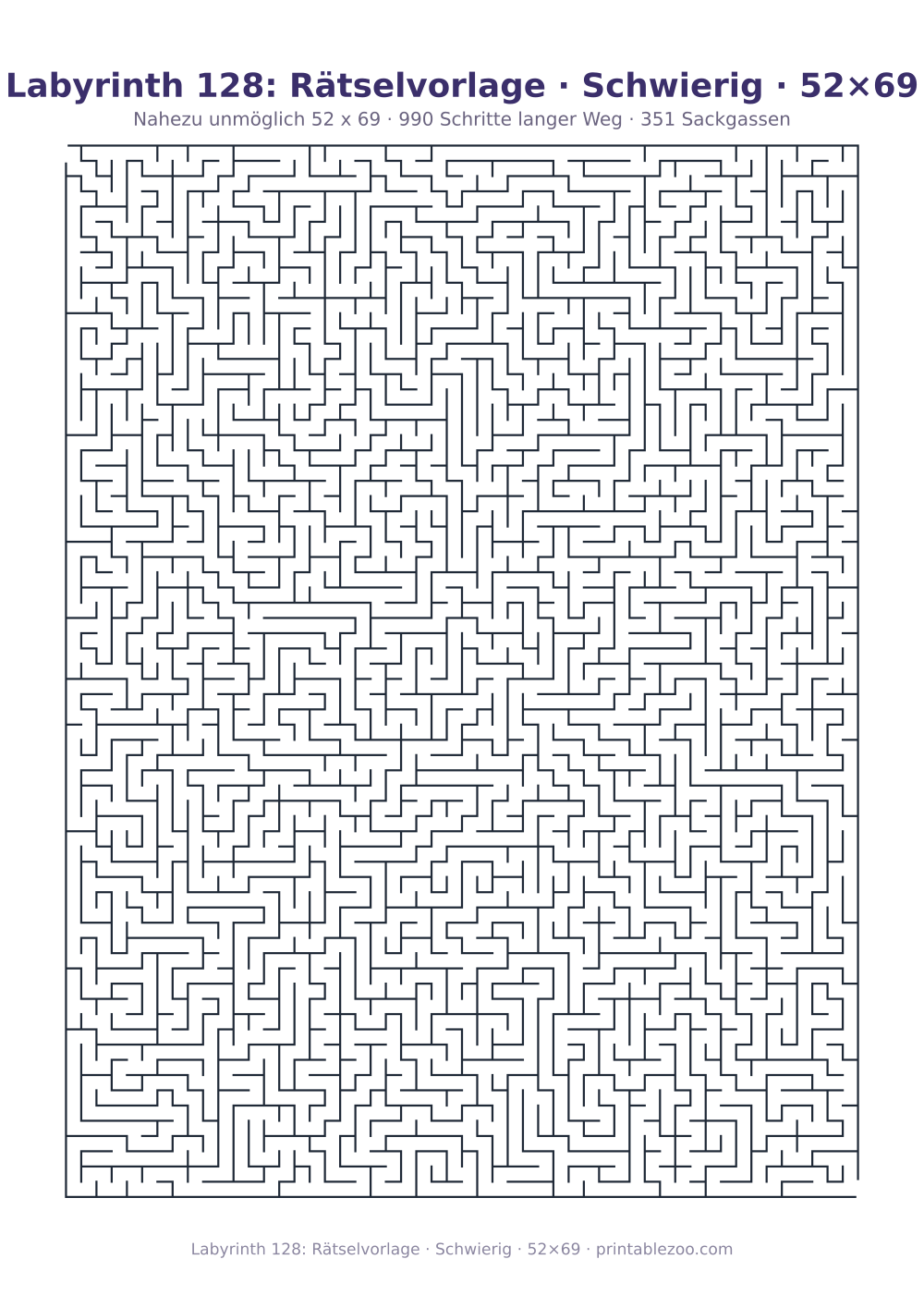 Labyrinth 128: Rätselvorlage · Schwierig · 52×69 als druckfertige Vorschau, Katalognummer 160243 Rätsel Nr. 160243.