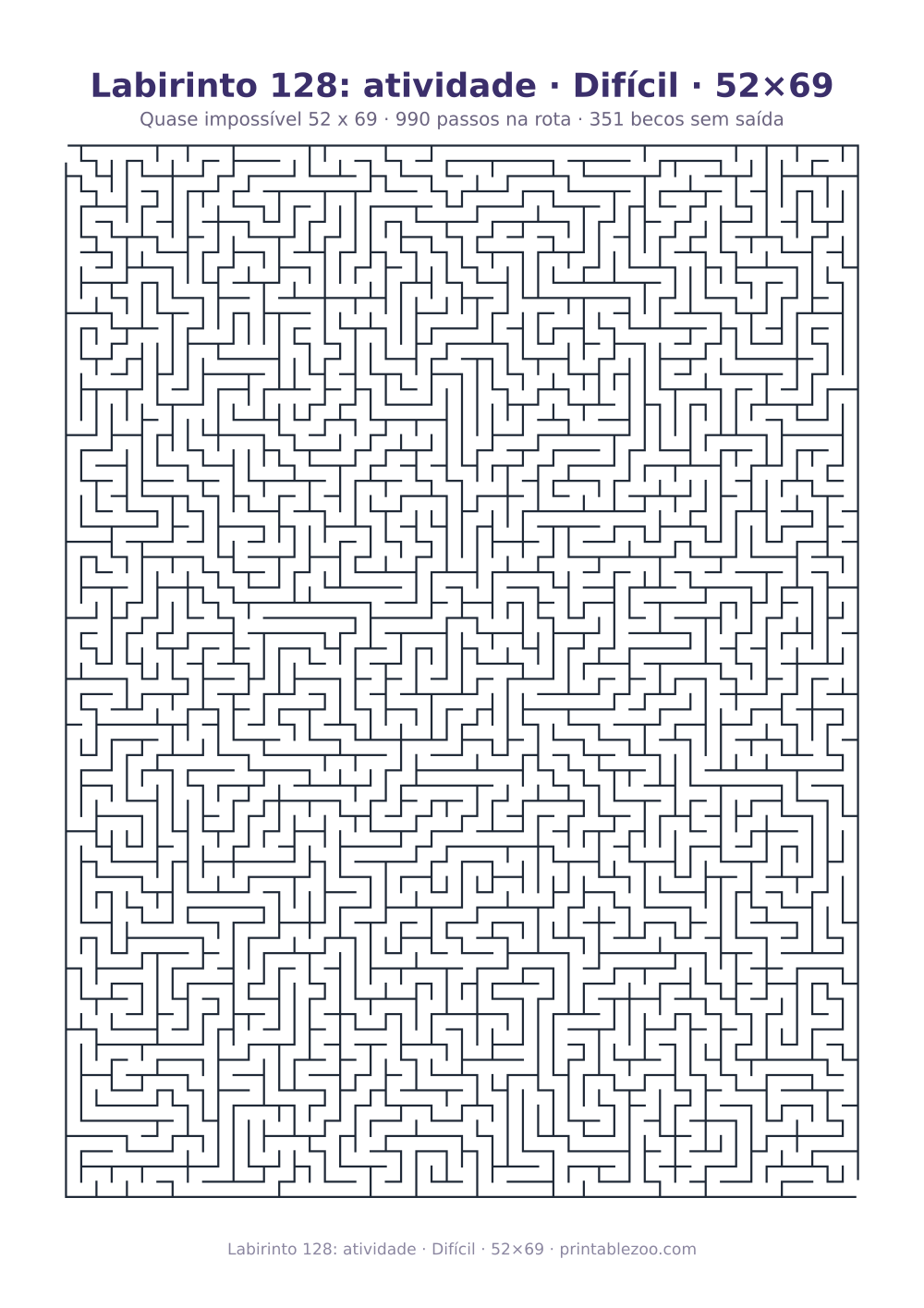 Prévia pronta para imprimir: Labirinto 128: atividade · Difícil · 52×69, catálogo nº 160243 Passatempo nº 160243.