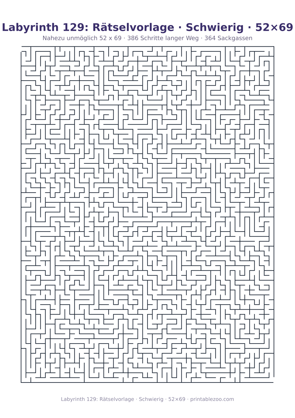 Labyrinth 129: Rätselvorlage · Schwierig · 52×69 als druckfertige Vorschau, Katalognummer 160244 Rätsel Nr. 160244.