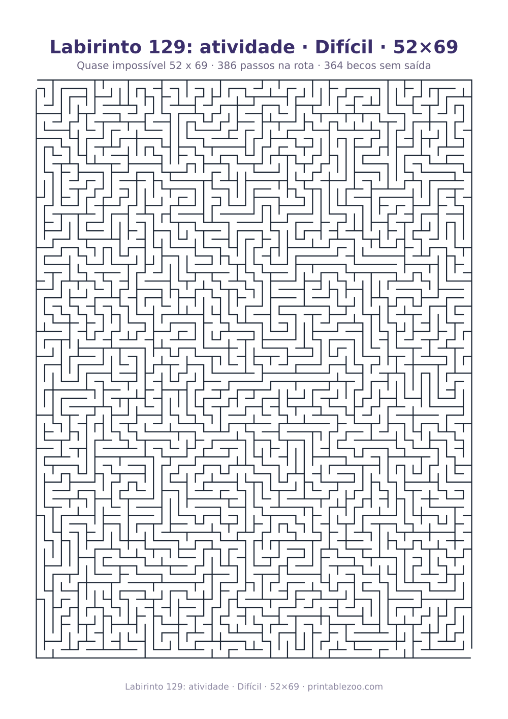 Prévia pronta para imprimir: Labirinto 129: atividade · Difícil · 52×69, catálogo nº 160244 Passatempo nº 160244.