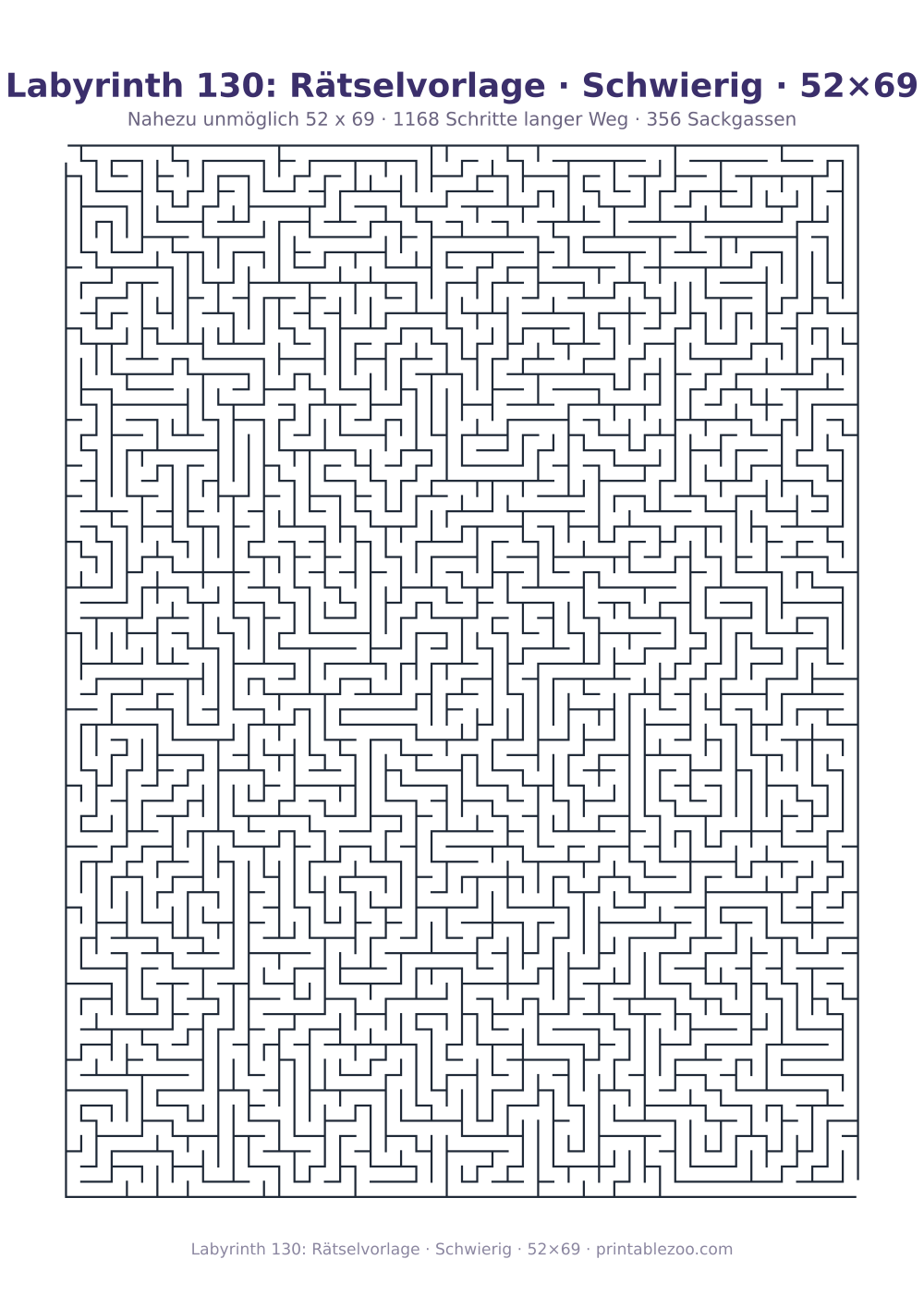 Labyrinth 130: Rätselvorlage · Schwierig · 52×69 als druckfertige Vorschau, Katalognummer 160245 Rätsel Nr. 160245.