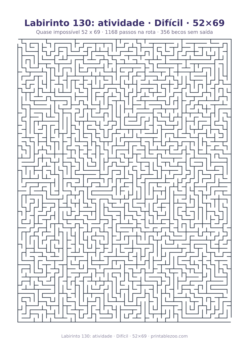 Prévia pronta para imprimir: Labirinto 130: atividade · Difícil · 52×69, catálogo nº 160245 Passatempo nº 160245.