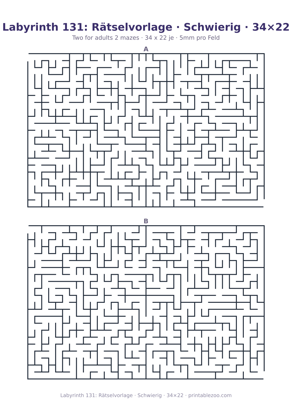 Labyrinth 131: Rätselvorlage · Schwierig · 34×22 als druckfertige Vorschau, Katalognummer 160251 Rätsel Nr. 160251.