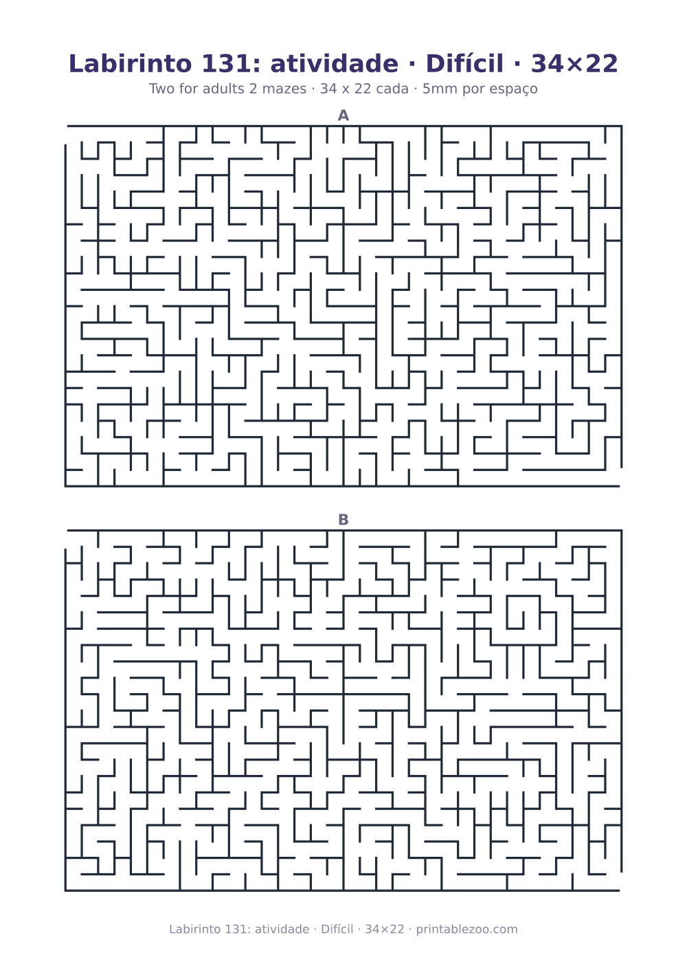 Prévia pronta para imprimir: Labirinto 131: atividade · Difícil · 34×22, catálogo nº 160251 Passatempo nº 160251.