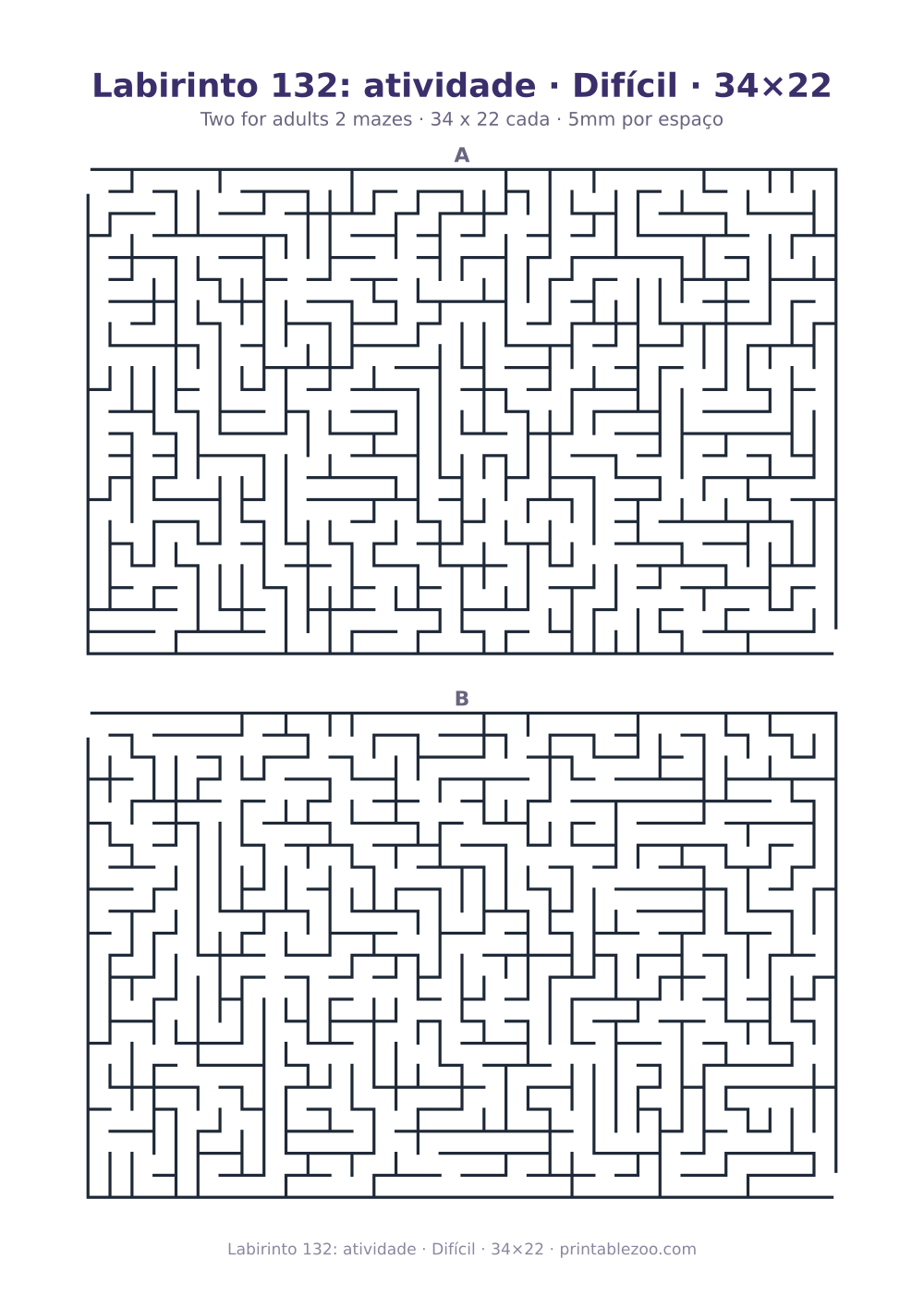 Prévia pronta para imprimir: Labirinto 132: atividade · Difícil · 34×22, catálogo nº 160252 Passatempo nº 160252.