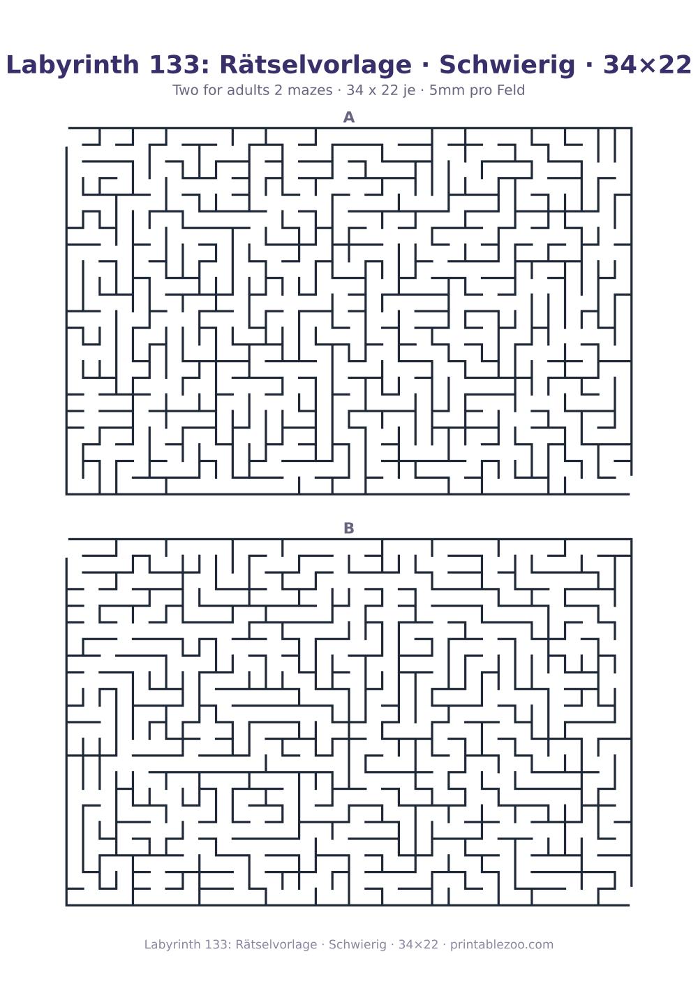 Labyrinth 133: Rätselvorlage · Schwierig · 34×22 als druckfertige Vorschau, Katalognummer 160253 Rätsel Nr. 160253.