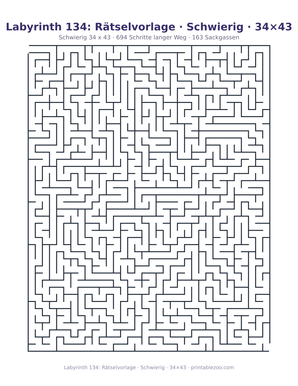 Labyrinth 134: Rätselvorlage · Schwierig · 34×43 als druckfertige Vorschau, Katalognummer 160261 Rätsel Nr. 160261.