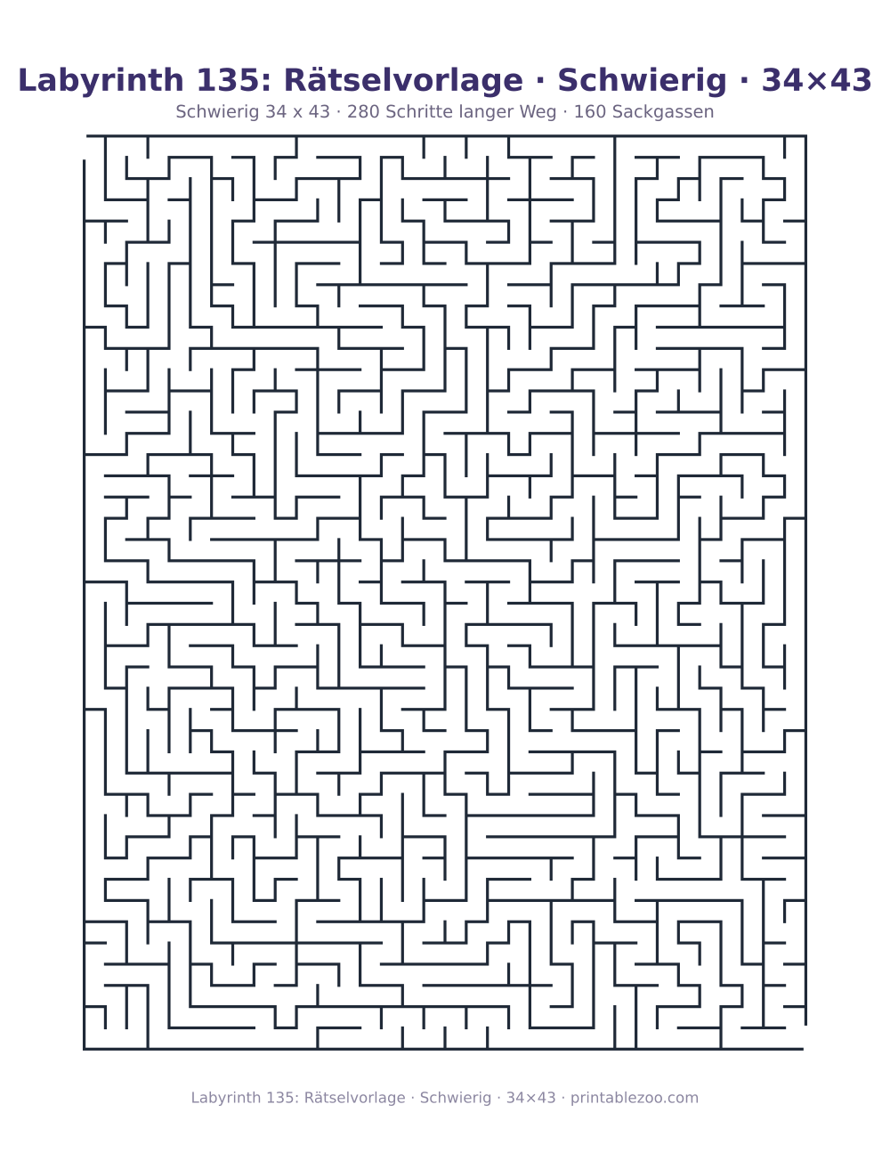 Labyrinth 135: Rätselvorlage · Schwierig · 34×43 als druckfertige Vorschau, Katalognummer 160262 Rätsel Nr. 160262.