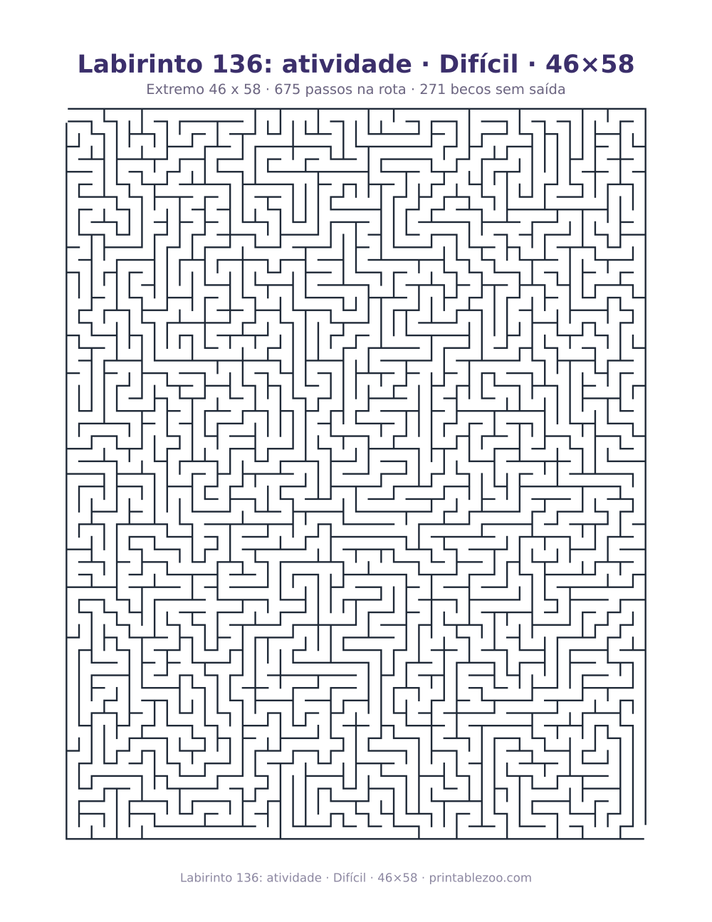Prévia pronta para imprimir: Labirinto 136: atividade · Difícil · 46×58, catálogo nº 160271 Passatempo nº 160271.