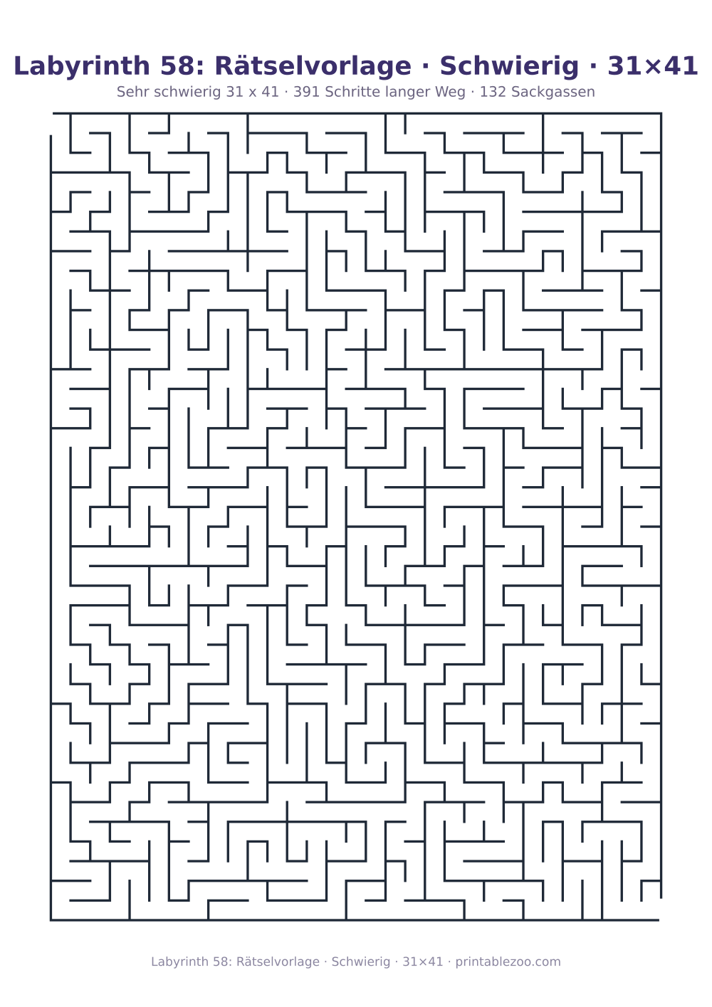 Labyrinth 58: Rätselvorlage · Schwierig · 31×41 als druckfertige Vorschau, Katalognummer 120414