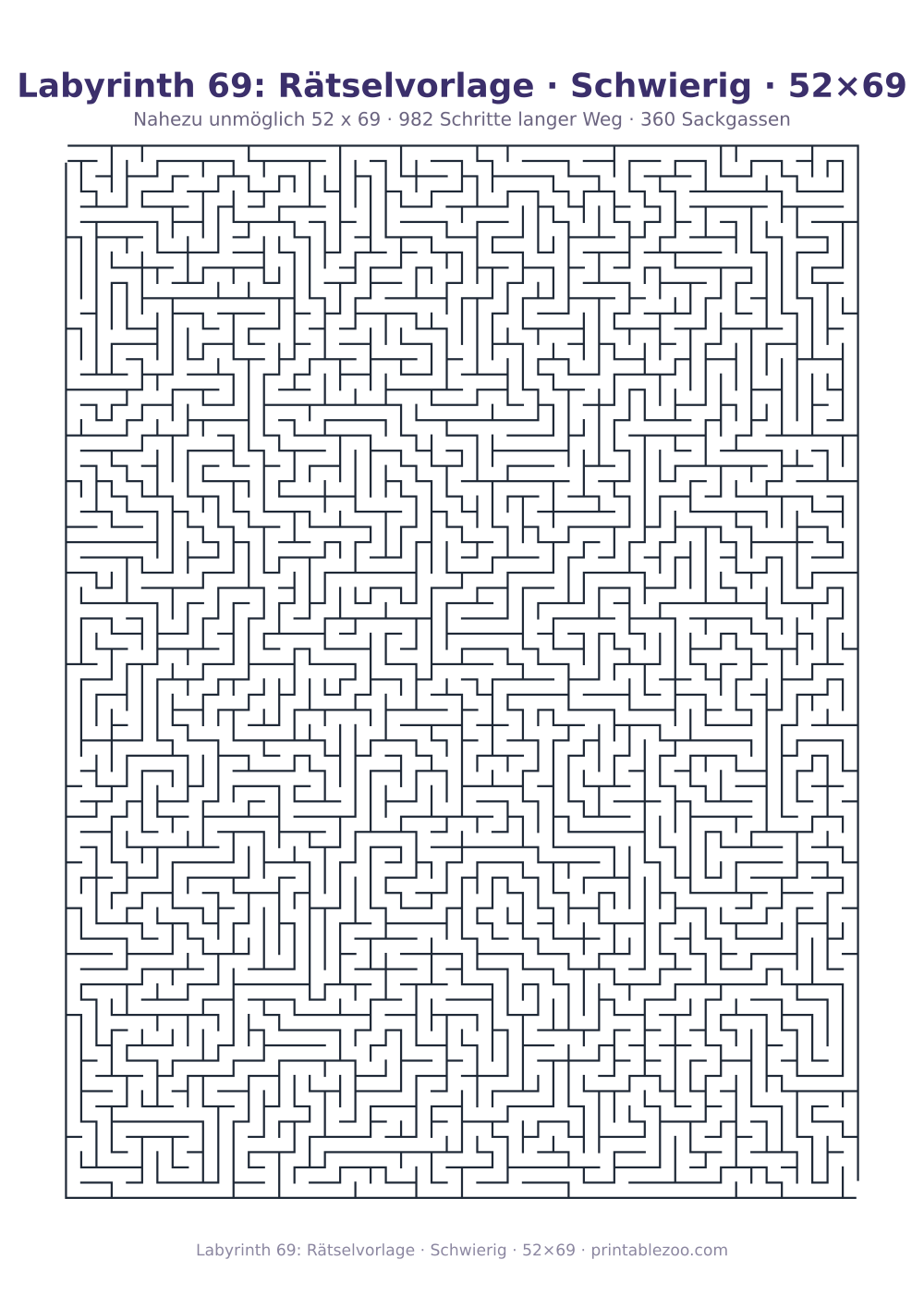 Labyrinth 69: Rätselvorlage · Schwierig · 52×69 als druckfertige Vorschau, Katalognummer 120441