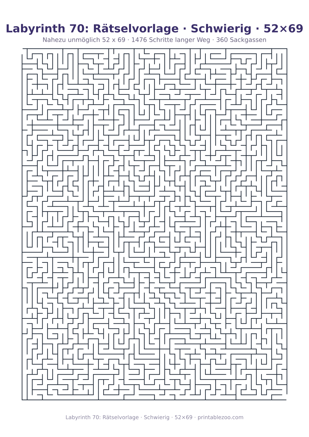Labyrinth 70: Rätselvorlage · Schwierig · 52×69 als druckfertige Vorschau, Katalognummer 120442