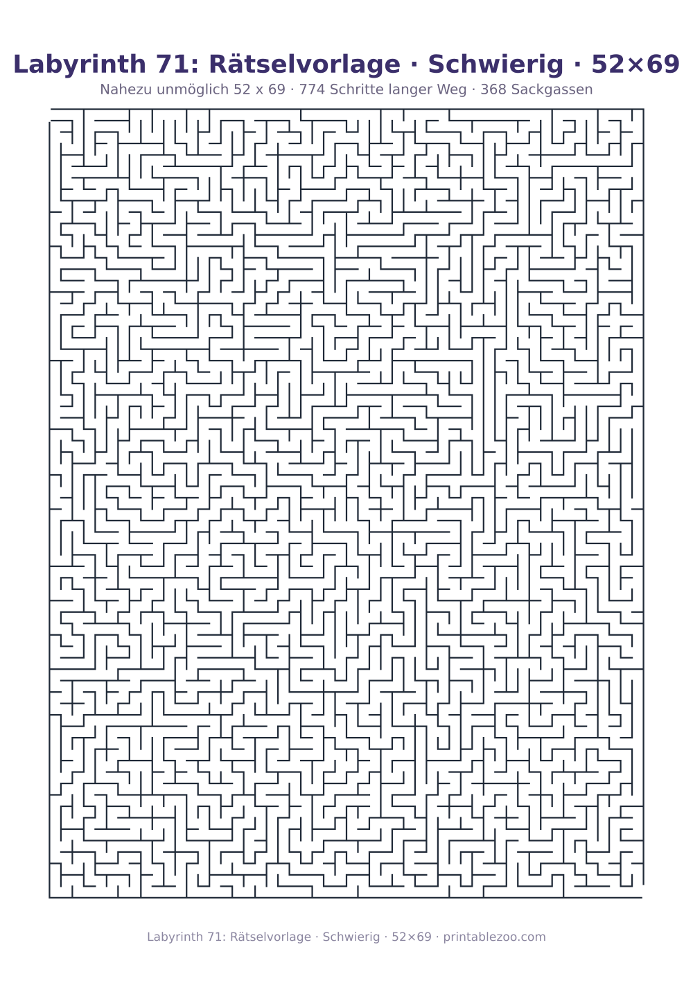 Labyrinth 71: Rätselvorlage · Schwierig · 52×69 als druckfertige Vorschau, Katalognummer 120443